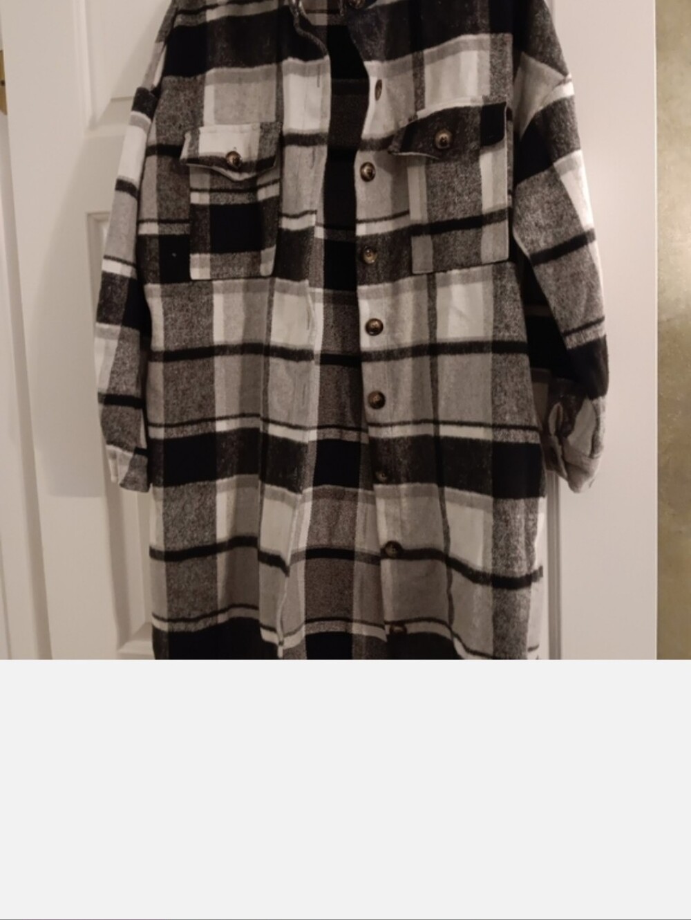 Womens Black & White Plaid Shacket Jacket